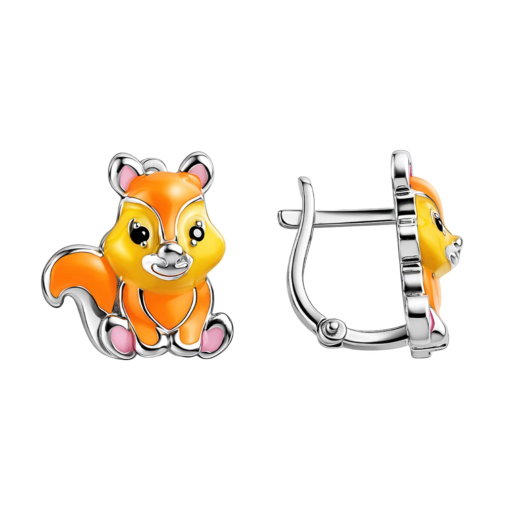 Серьги  Белочка детские с фианитами из серебра 925 пробы