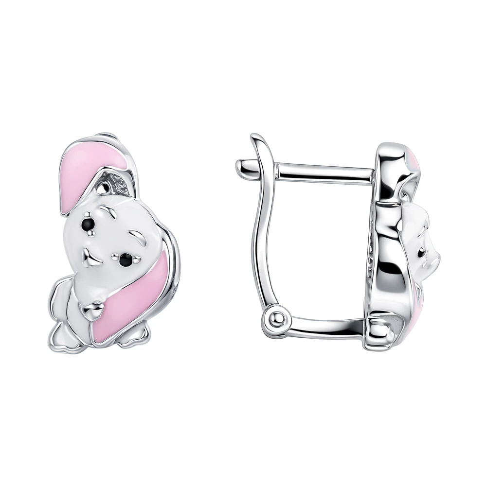 Серьги  Заяц детские с фианитами из серебра 925 пробы