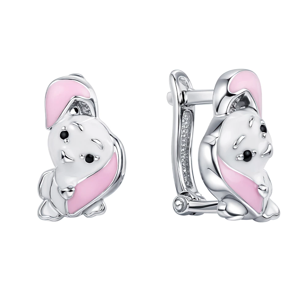 Серьги  Заяц детские с фианитами из серебра 925 пробы