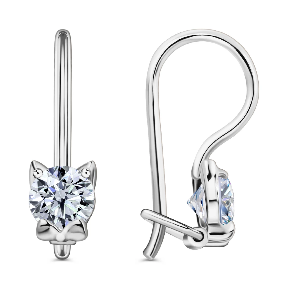 Серьги  Кошка детские с фианитами из серебра 925 пробы