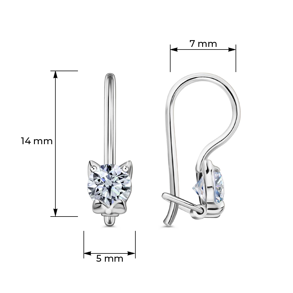 Серьги  Кошка детские с фианитами из серебра 925 пробы
