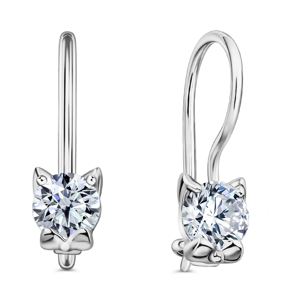 Серьги  Кошка детские с фианитами из серебра 925 пробы