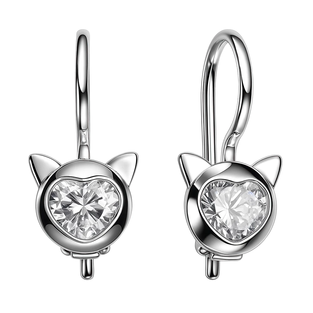 Серьги  Кошка детские с фианитами из серебра 925 пробы