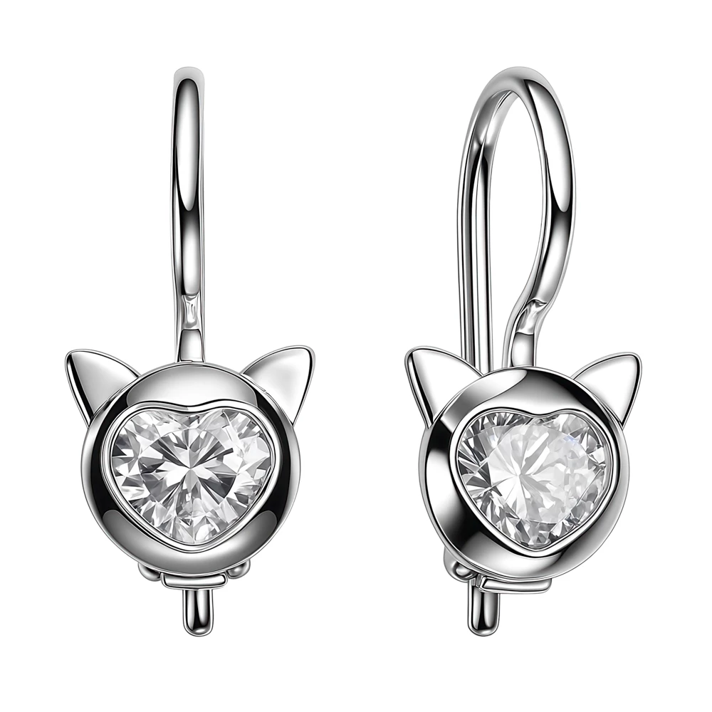 Серьги  Кошка детские с фианитами из серебра 925 пробы