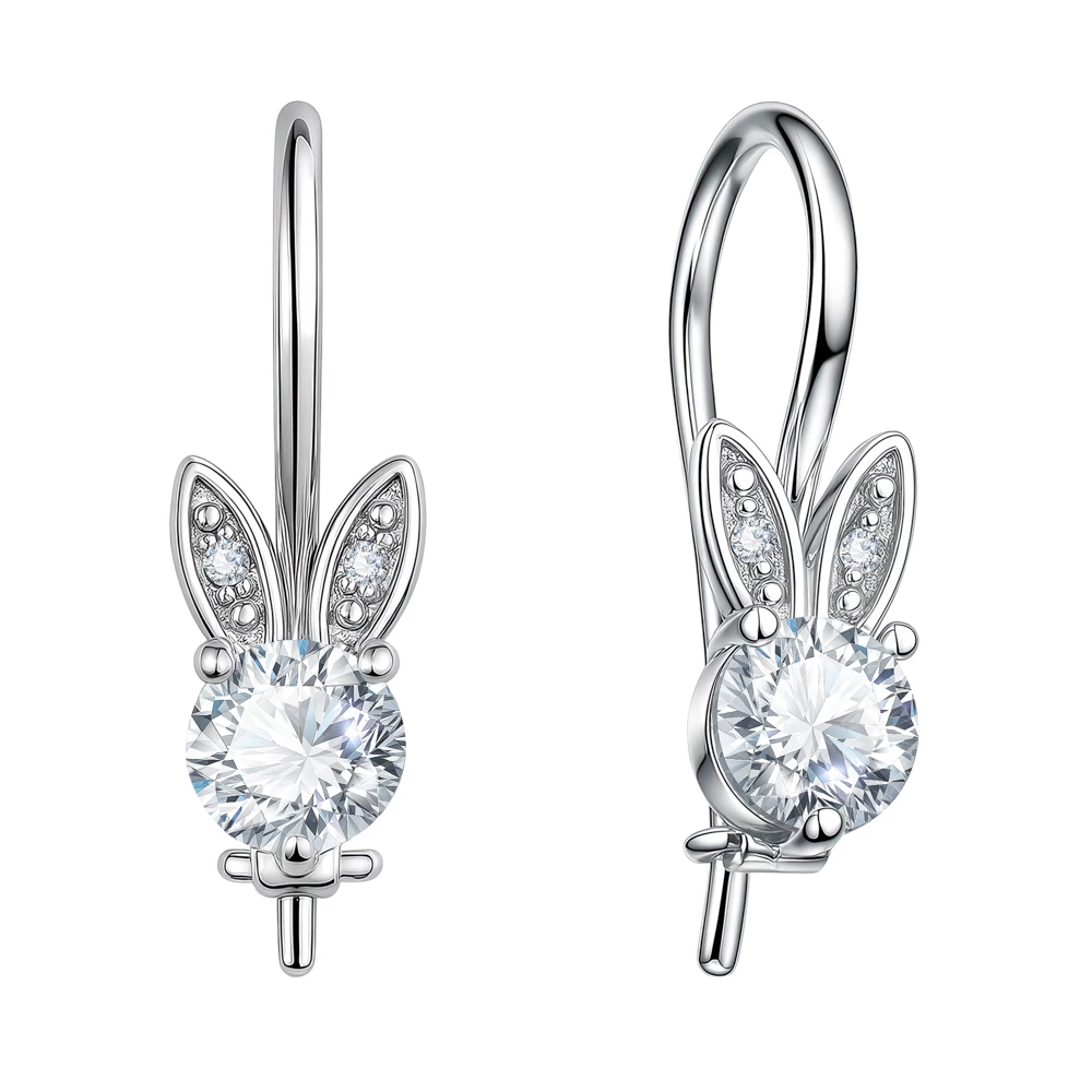 Серьги  Заяц детские с фианитами из серебра 925 пробы
