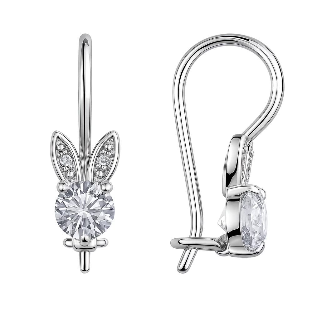 Серьги  Заяц детские с фианитами из серебра 925 пробы