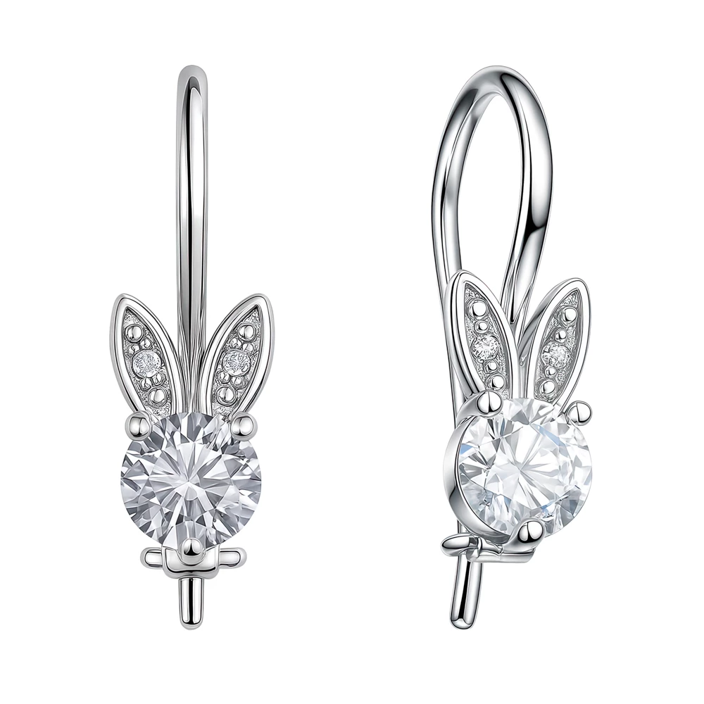 Серьги  Заяц детские с фианитами из серебра 925 пробы