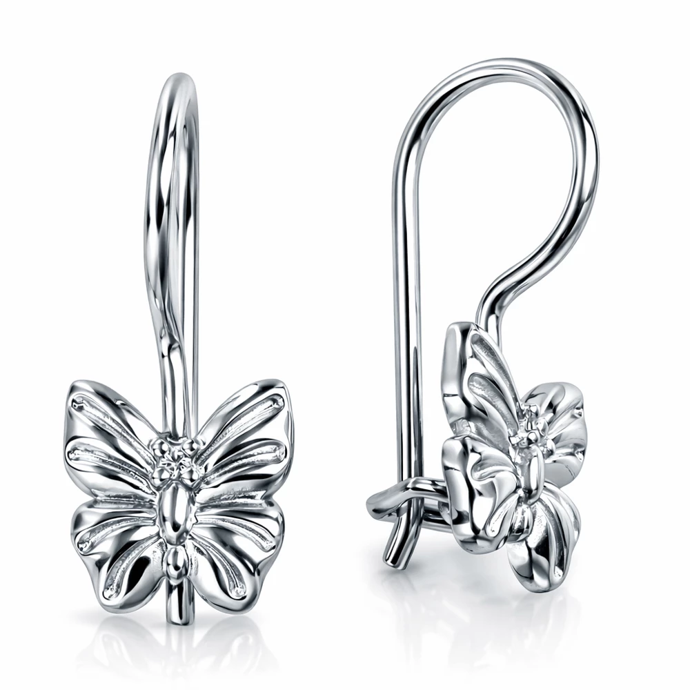 Серьги  Бабочка детские с фианитами из серебра 925 пробы