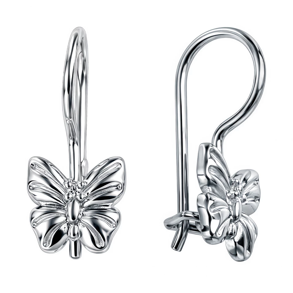 Серьги  Бабочка детские с фианитами из серебра 925 пробы