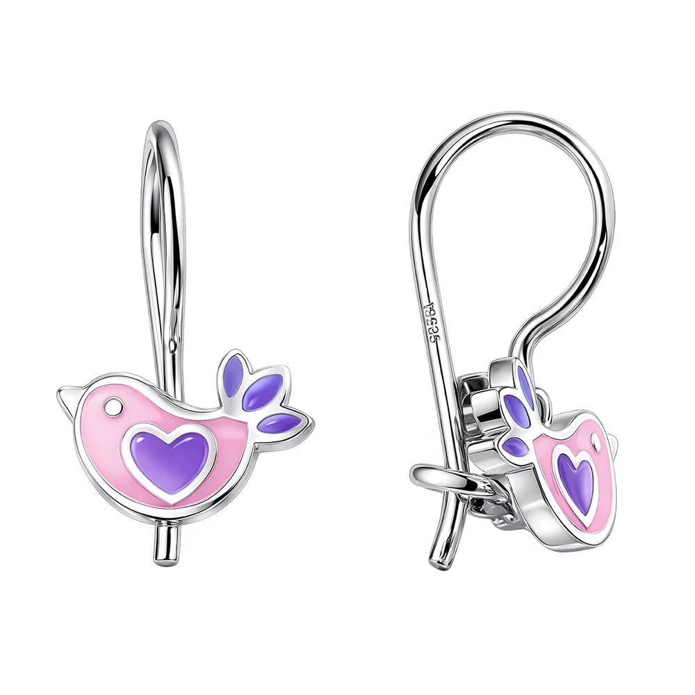 Серьги  Птица детские из серебра 925 пробы