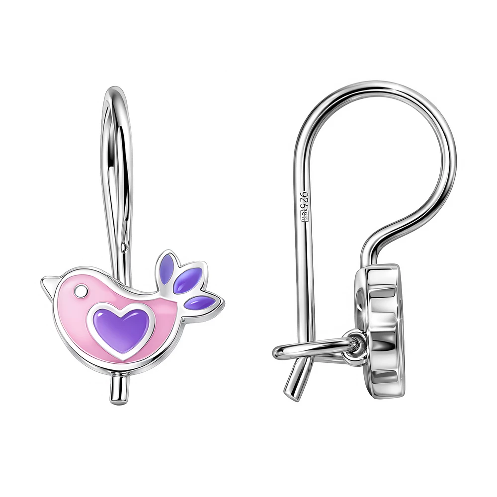 Серьги  Птица детские из серебра 925 пробы