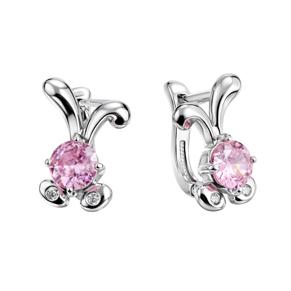 Серьги  Заяц детские с фианитами из серебра 925 пробы