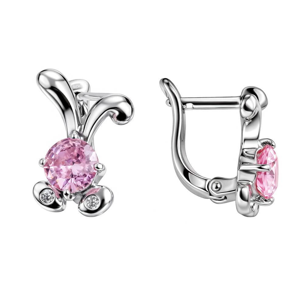 Серьги  Заяц детские с фианитами из серебра 925 пробы