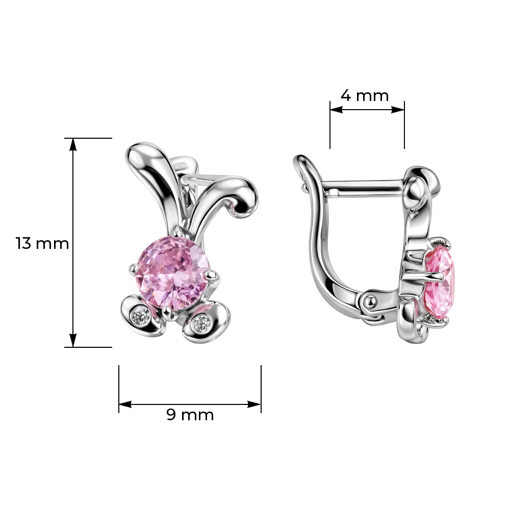 Серьги  Заяц детские с фианитами из серебра 925 пробы