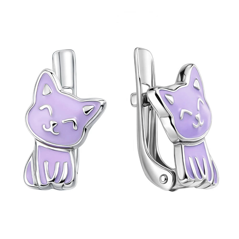 Серьги  Кошка детские из серебра 925 пробы