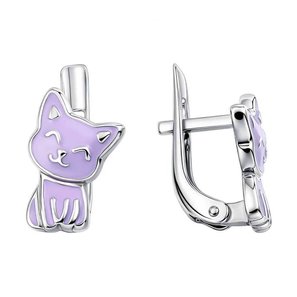 Серьги  Кошка детские из серебра 925 пробы