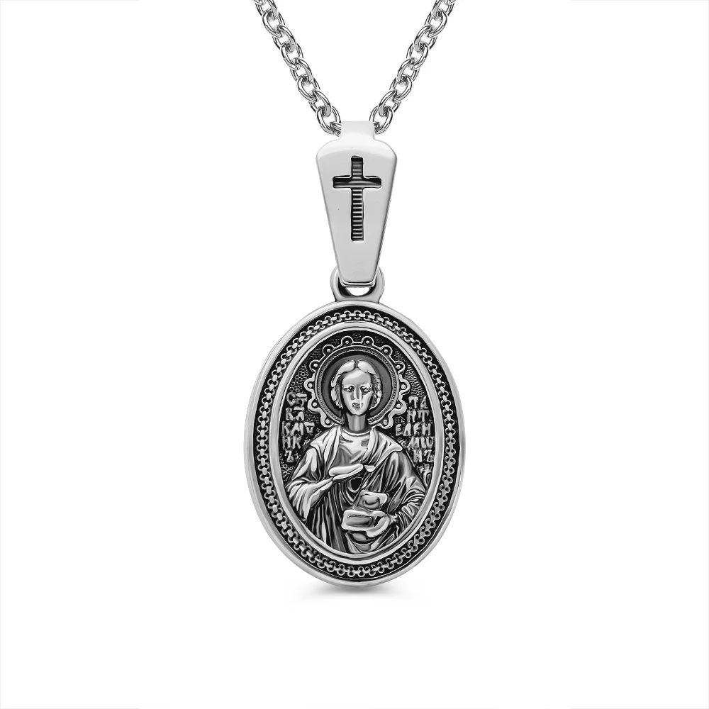 Икона Пантелеймон Целитель из серебра 925 пробы