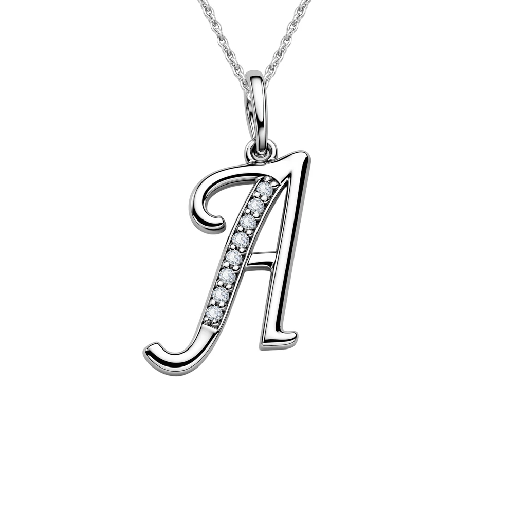 Подвес  Буква А с фианитами из серебра 925 пробы