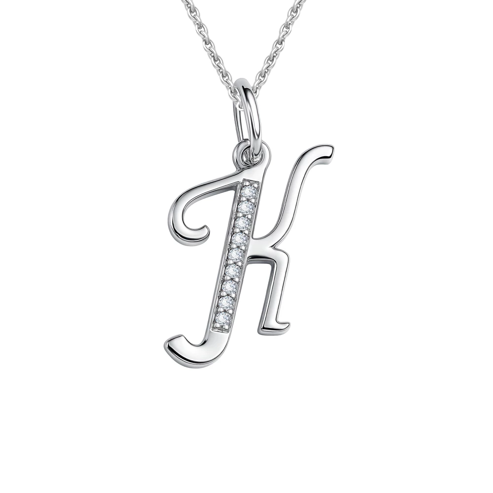 Подвес  Буква К с фианитами из серебра 925 пробы