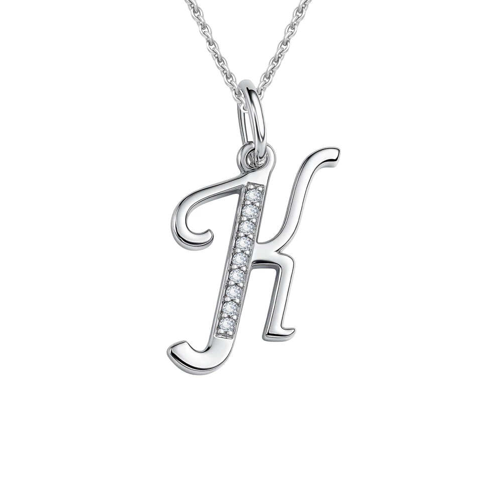 Подвес  Буква К с фианитами из серебра 925 пробы