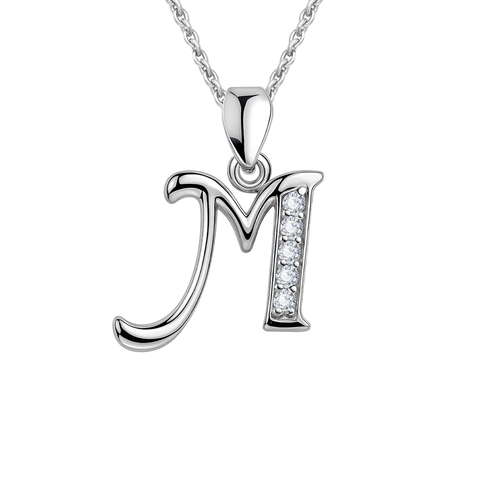 Подвес  Буква М с фианитами из серебра 925 пробы