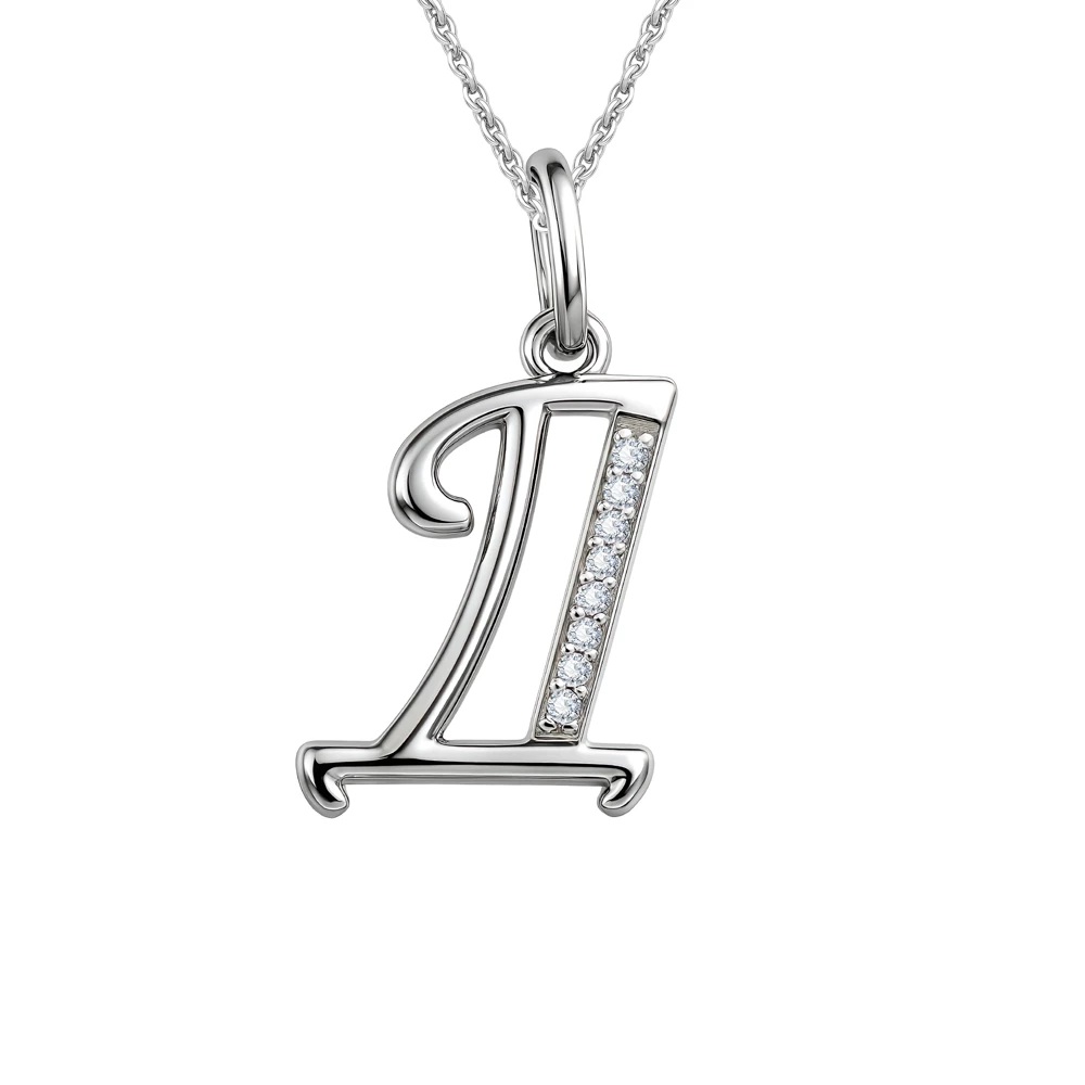 Подвес  Буква Д с фианитами из серебра 925 пробы