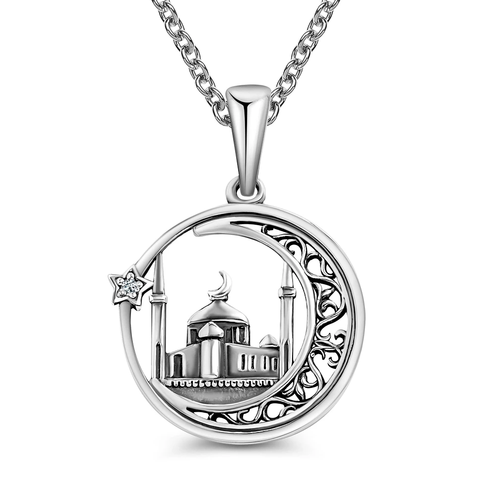 Подвес  мусульманский с фианитом из серебра 925 пробы