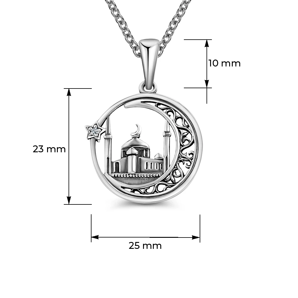 Подвес  мусульманский с фианитом из серебра 925 пробы