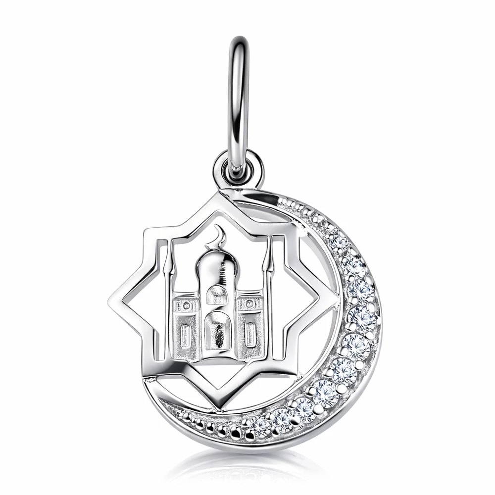 Подвес  мусульманский с фианитами из серебра 925 пробы