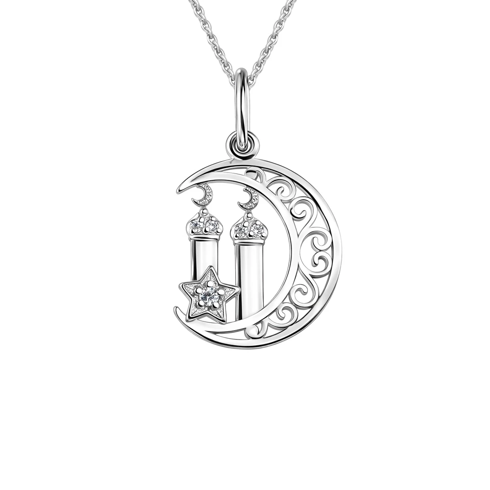 Подвес  мусульманский с фианитами из серебра 925 пробы