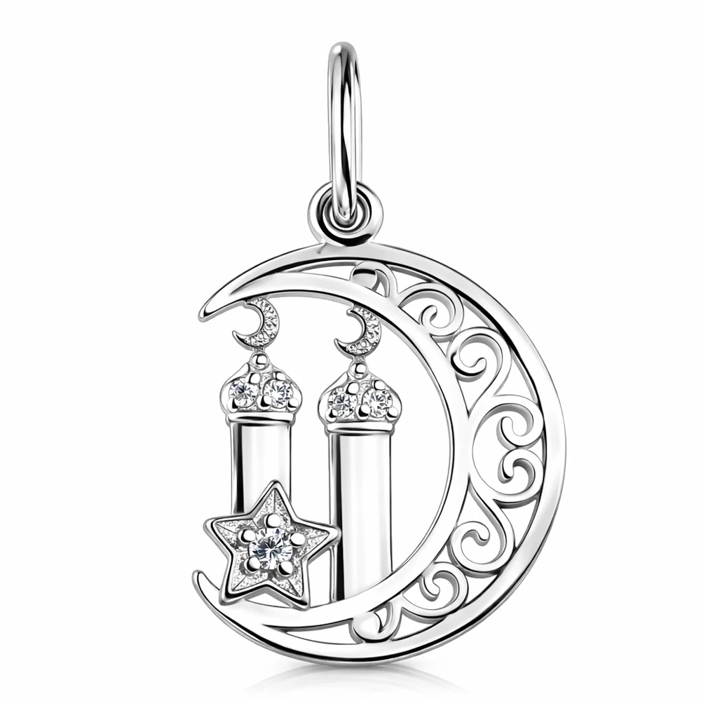 Подвес  мусульманский с фианитами из серебра 925 пробы