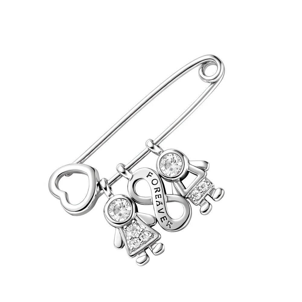 Булавка детская с фианитами из серебра 925 пробы