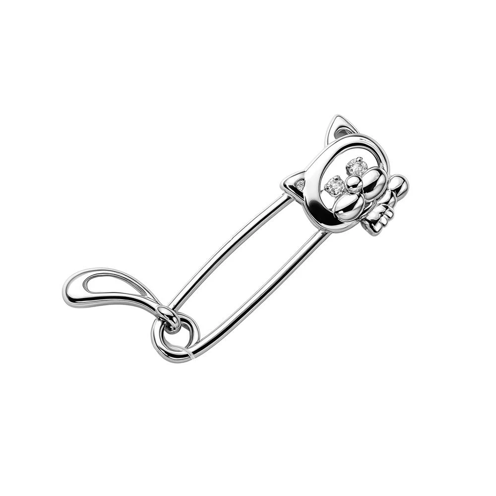 Булавка  Кошка детская с фианитами из серебра 925 пробы