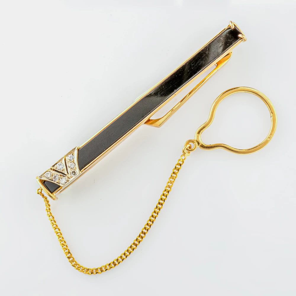 Зажим для галстука с агатом из красного золота 585 пробы