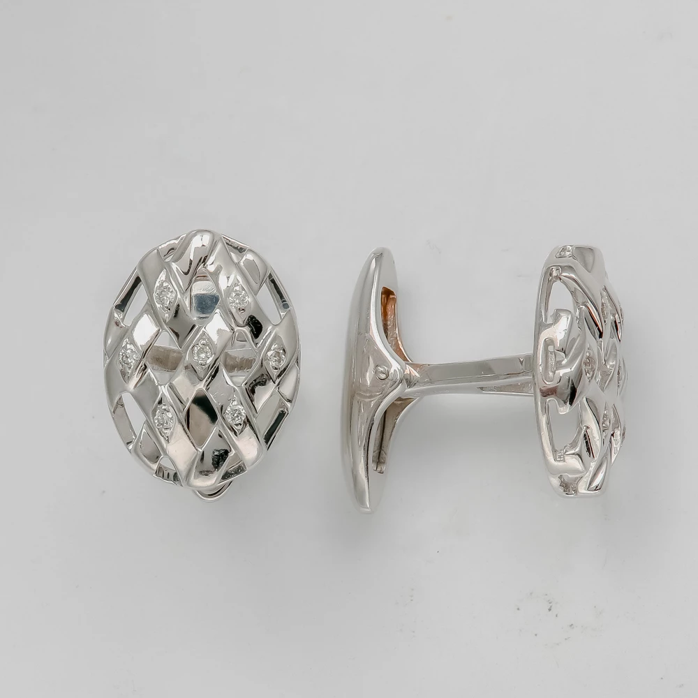 Запонки с бриллиантом из белого золота 585 пробы 1