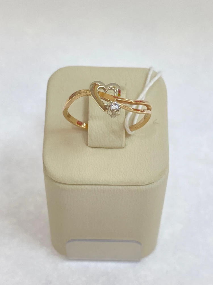 Кольцо с фианитом из красного золота 585 пробы 1