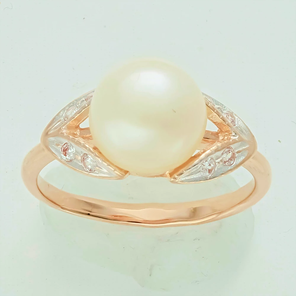 Кольцо с жемчугом из красного золота 585 пробы 1