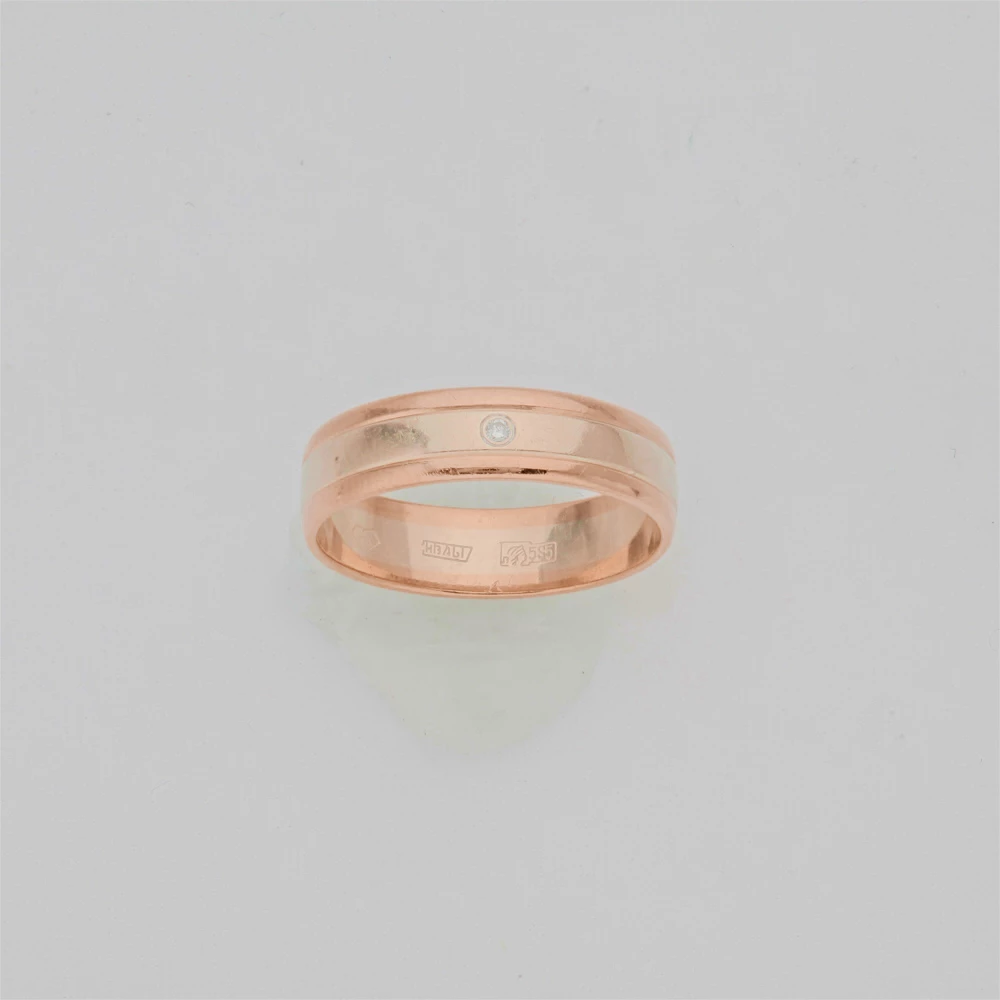 Кольцо обручальное с бриллиантом из красного золота 585 пробы 1