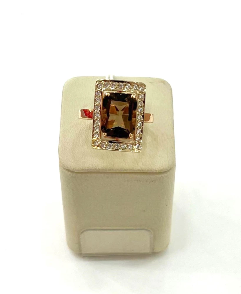 Кольцо с раух-топазом из красного золота 585 пробы