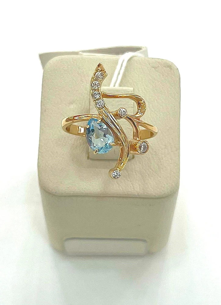 Кольцо с топазом из красного золота 585 пробы