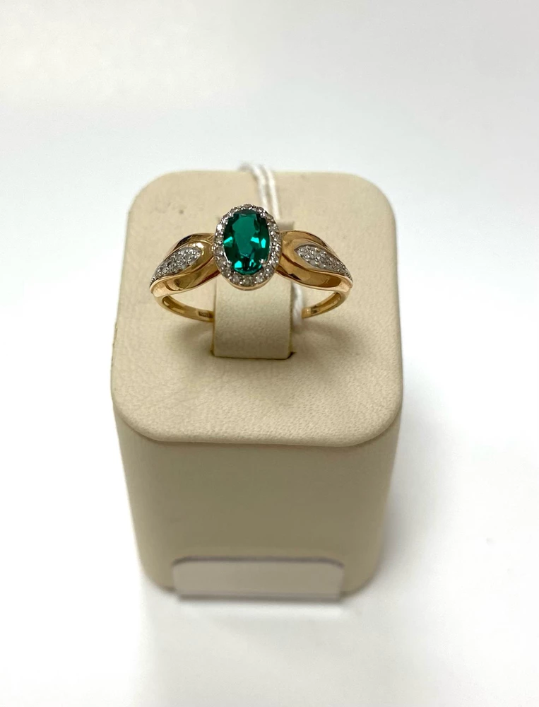 Кольцо с изумрудом синтетическим из красного золота 585 пробы