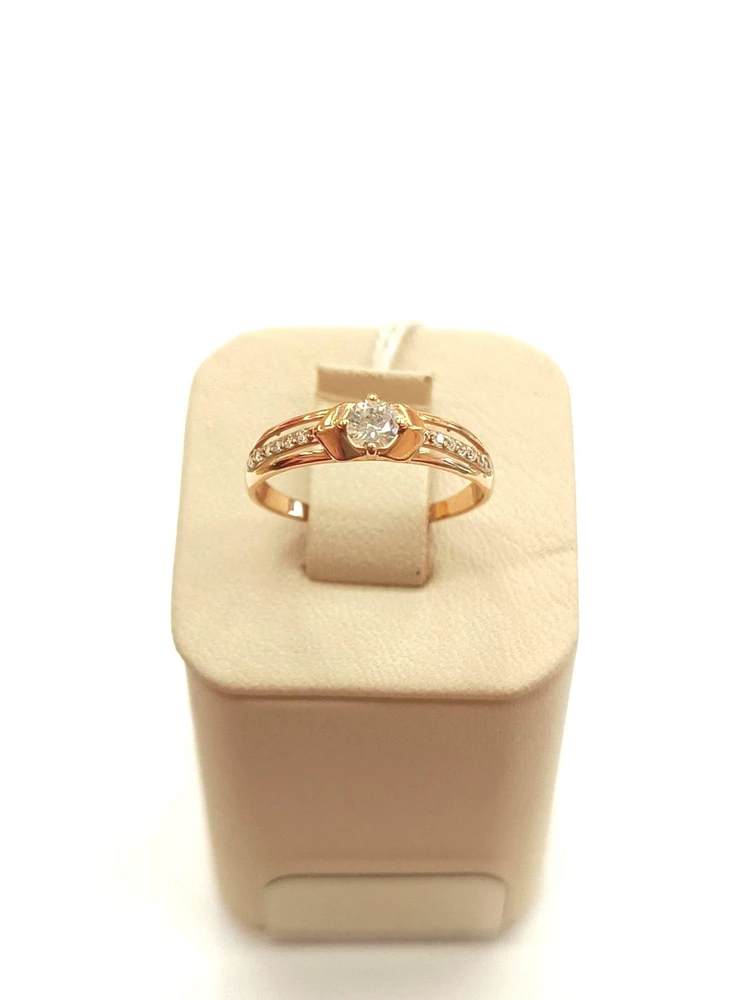 Кольцо с фианитом из красного золота 585 пробы