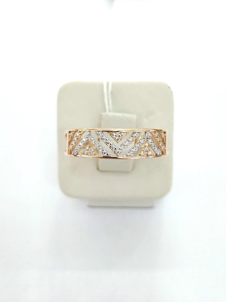 Кольцо с фианитом из красного золота 585 пробы