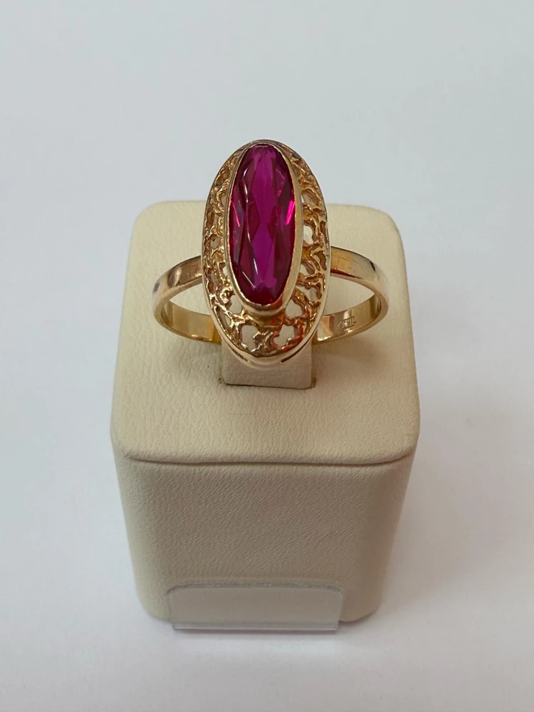 Кольцо с фианитом из красного золота 583 пробы