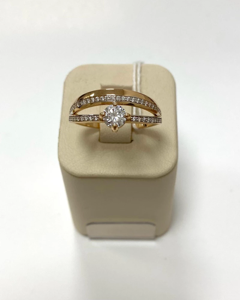 Кольцо с фианитом из красного золота 585 пробы