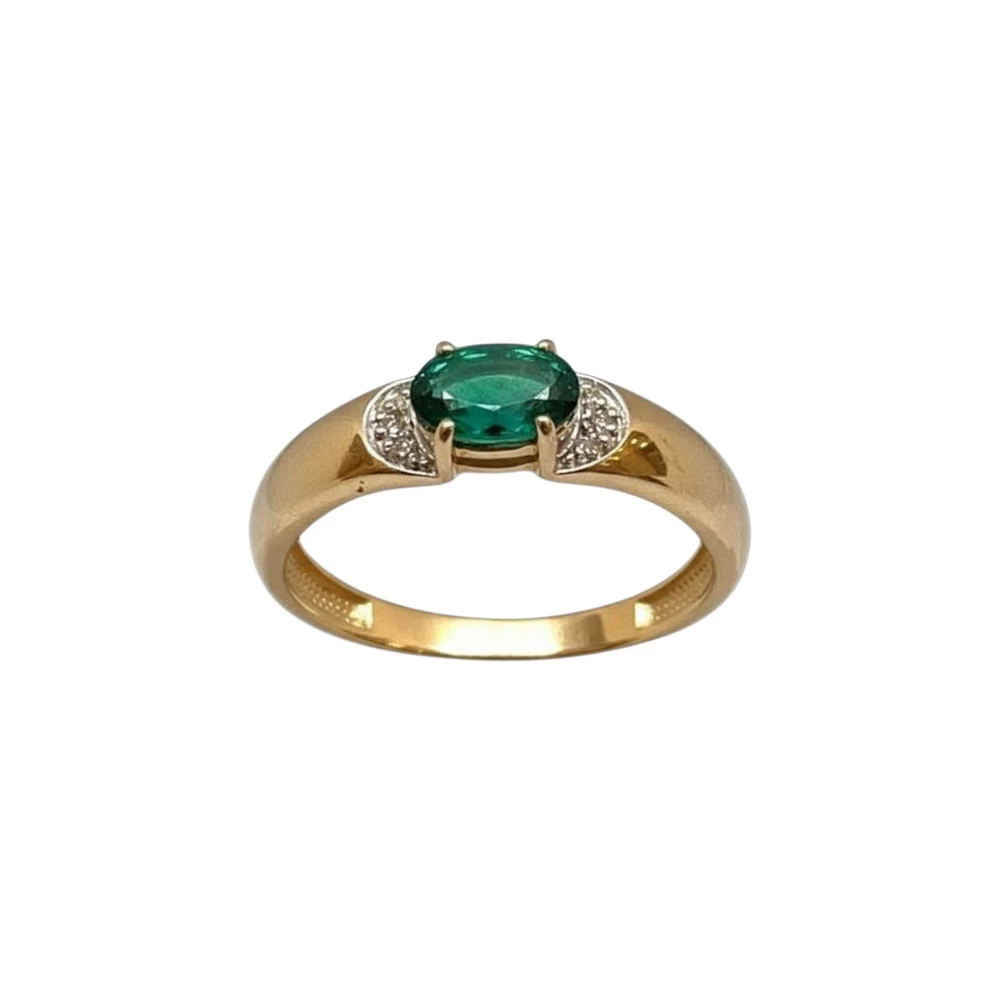 Кольцо с изумрудом синтетическим из красного золота 585 пробы Кольцо с изумрудом синтетическим из красного золота 585 пробы