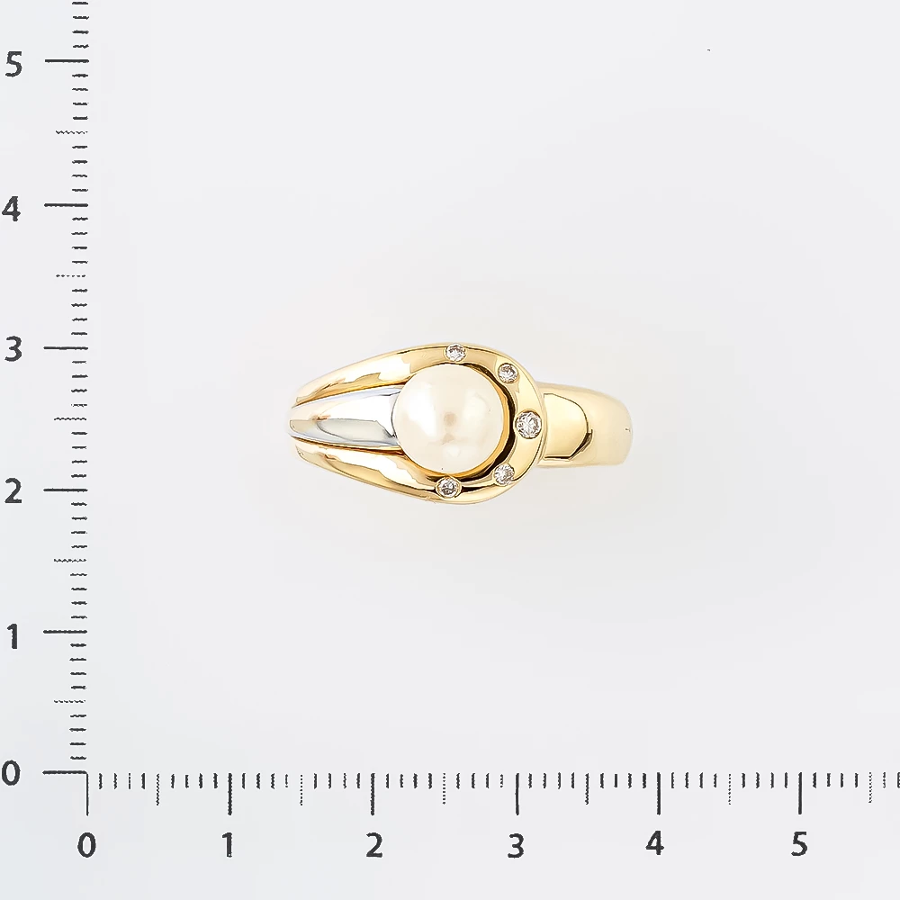Кольцо с культивированным жемчугом из желтого золота 585 пробы