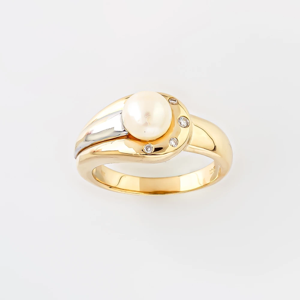 Кольцо с культивированным жемчугом из желтого золота 585 пробы
