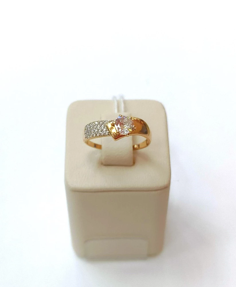 Кольцо с фианитом из желтого золота 585 пробы 1