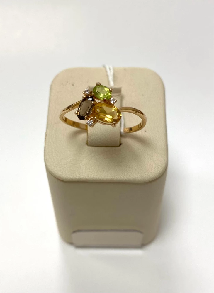 Кольцо с раух-топазом из красного золота 585 пробы